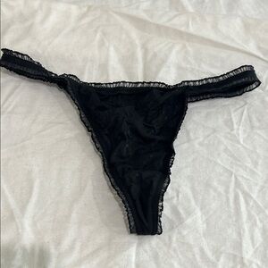Victoria's Secret Black w/ Sheer Ruffle Trim Thong
